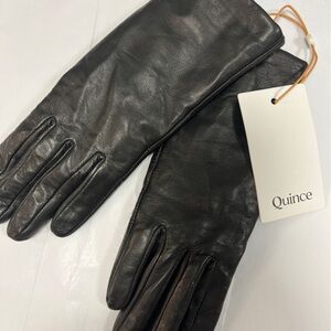 NWT Quince Dark Leather black womens small Gloves cashmere lined